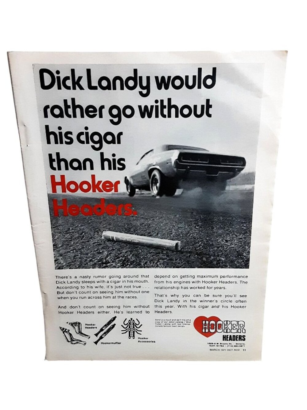 1971 Dick Landy Hooker Headers Vintage Ad Dodge Drag Racing Muscle Car